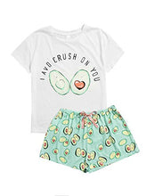 Load image into Gallery viewer, DIDK Women's Cute Cartoon Print Tee and Shorts Pajama Set Avocado Green Medium
