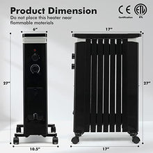 Load image into Gallery viewer, GOFLAME Oil Filled Radiator Heater, 1500W Electric Portable Space Heater with 3 Heat Settings and Built-In Thermostat, Oil Heater with Wheels, Tip-Over &amp; Overheat Protection for Home Office (Black)
