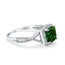 Load image into Gallery viewer, Blue Apple Co. Halo Infinity Shank Engagement Ring Cushion Simulated Emerald Round Cubic Zirconia 925 Sterling Silver, Size-8
