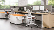 Load image into Gallery viewer, Steelcase Series 1 Office Desk Chair: 4 Way Ajustable Arms - Standard Carpet Casters - Black Frame and Base - 3D Microknit Back - Graphite
