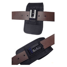 Load image into Gallery viewer, Samsung Galaxy J3 , Galaxy Amp Prime , Galaxy J3 Eclipse , Amp Prime 2/Express Prime 2/Sol 2/J3 2017/J3 Mission , Rugged Pouch Case Holster Black Nylon Canvas Flap with Steel Metal Belt Clip
