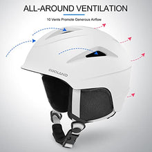 Load image into Gallery viewer, Odoland Snow Helmet, Ski Helmet with Ski Goggles for Snow Sports, Shockproof, Windproof, Safety Snowboard Helmet and Protective Goggles for Men Women and Youth, White, S
