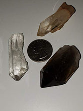 Load image into Gallery viewer, 3pc Set Clear &amp; Smokey &amp; Tangerine Quartz Points Raw Natural Healing Crystal Gemstone Specimens from Brazil

