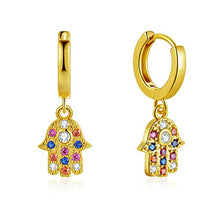 Load image into Gallery viewer, Luxval Evil Eye Hamsa Hand of Fatima Hoop Earrings for Women,14k Gold Plated Cubic Zirconia Evil Eye Dangle Drop Huggie Earrings for Women
