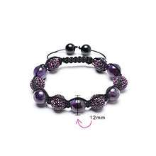Load image into Gallery viewer, Bling Jewelry Purple Pave Crystal Ball Amethyst Beads Shamballa Inspired Bracelet for Men for Women Black Cord String Adjustable
