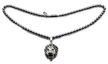 Load image into Gallery viewer, Accents Kingdom Men's Magnetic Hematite Round Bead Necklace with Stainless Steel Lion Head Pendant 22"
