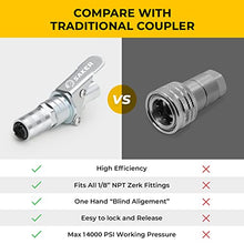 Load image into Gallery viewer, Saker Grease Gun Coupler-Upgrade to 14000 PSI,Duty Quick Release Grease Couplers,Compatible with All Grease Guns 1/8" NPT Fittings (1 PC)
