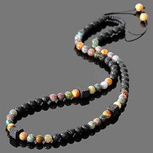 Load image into Gallery viewer, Beaded Necklace for Men Natural Stone Handmade Jewelry Black Volcanic Lava Indian Agate Picture Jasper Essential Oil Diffuser Necklace 25.5 inches
