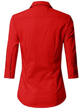 Load image into Gallery viewer, Doublju Womens Slim Fit Plus Size Office Work Wear 3/4 Sleeve Collared Blouse Shirt RED X-Large
