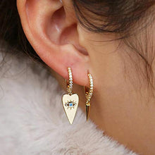 Load image into Gallery viewer, Heart Evil Eye Huggie Hoop Earrings, 925 Sterling Silver Post 14K Gold Plated Dainty Evil Eye Dangle Hoop Huggie Stud Earrings for Women
