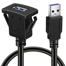 Load image into Gallery viewer, BATIGE Square Single Port USB 3.0 Panel Flush Mount Extension Cable with Buckle for Car Truck Boat Motorcycle Dashboard 3ft
