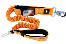 Load image into Gallery viewer, TACTICAL BUNGEE K9 DOG LEASH - 1.5" INCH WIDE DOG LEASHES FOR XL DOGS HEAVY DUTY NYLON ELASTIC STRETCH SHOCK ABSORBING MILITARY DOGS TRAINING LEASHES WITH REMOVABLE AMERICAN FLAG PATCH (ORANGE, SOLID)
