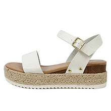 Load image into Gallery viewer, Womens Casual Espadrilles Sandal Trim Rubber Sole Flatform Studded Wedge Buckle Open Toe Ankle Strap Sandals White
