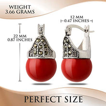 Load image into Gallery viewer, Linda Schnoll Hematite and Ball Hinged Pierced Earrings - Red Faux Pearl
