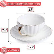 Load image into Gallery viewer, BTaT- Tea Cups and Saucers, Set of 6 (7 oz) with Gold Trim and Gift Box, Cappuccino Cups, Coffee Cups, White Tea Cup Set, British Coffee Cups, Porcelain Tea Set, Latte Cups, Espresso Mug, White Cup
