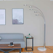 Load image into Gallery viewer, CO-Z Bright LED Floor Lamp with 5 Lights, Modern Dimmable Task Standing Light Fixture with Stable Marble Base for Living Room Office, Contemporary Touch Arch Pole Lamp with Five Adjustable Heads

