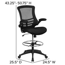 Load image into Gallery viewer, Flash Furniture Mid-Back Black Mesh Ergonomic Drafting Chair with Adjustable Foot Ring and Flip-Up Arms
