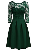 Load image into Gallery viewer, Miusol Women's Vintage Floral Lace 2/3 Sleeve Cocktail Party Swing Dress, Dark Green, Medium
