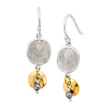 Load image into Gallery viewer, Silpada 'Stepping Stone' Natural Labradorite &amp; Pyrite Drop Earrings in Sterling Silver &amp; Brass
