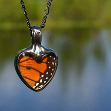 Load image into Gallery viewer, Handmade Monarch Butterfly Wing in Glass Pendant, Heart Jewelry for Women, New Tiffany Artisan Necklaces, Gift Ideas for Woman, Ethically Sourced Necklace
