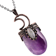 Load image into Gallery viewer, Nupuyai Vintage Amethyst Stone Pendant for Women Men, Unique Moon Necklace Oval Labradorite Jewelry
