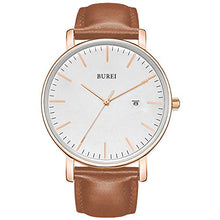 Load image into Gallery viewer, BUREI Men's Fashion Minimalist Wrist Watch Analog Date with Leather Strap (Rose Gold Brown)
