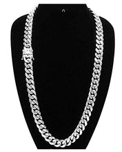 Load image into Gallery viewer, Hollywood Jewelry Gold Chain Necklace 14MM 14K White Gold Diamond Cut Smooth for Men Hip Hop Miami Cuban Link with a Warranty USA Made! (28)
