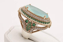 Load image into Gallery viewer, Turkish Handmade Jewelry Long Oval Shape Aquamarine and Round Cut Emerald Topaz 925 Sterling Silver Ring Size All

