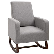 Load image into Gallery viewer, HOMCOM Accent Lounge Rocking Chair with Solid Curved Wood Base and Linen Padded Seat, Grey
