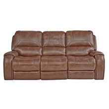 Load image into Gallery viewer, Roundhill Furniture Achern Brown Leather-Air Nailhead Manual Reclining Sofa and Loveseat with Storage Console and USB Port

