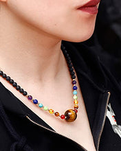 Load image into Gallery viewer, Jewever 7 Chakra Crystal Necklaces Healing Gem Stone Pendant Choker Necklace for Women Tiger Eye with Lava Rock Essential Oils Diffuser Energy Crystals Adjustable Strand
