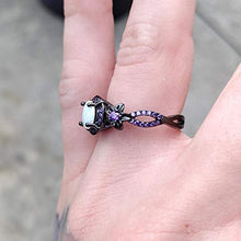 Load image into Gallery viewer, OPALTOP Black Gun Plated 6.5MM Round White Opal Created Amethyst Ring Band (9)
