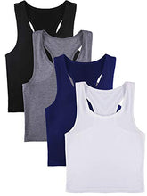 Load image into Gallery viewer, 4 Pieces Basic Crop Tank Tops Sleeveless Racerback Crop Sport Cotton Top for Women (Black, White, Dark Grey, Navy Blue, Medium)
