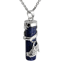 Load image into Gallery viewer, Jovivi 2pc Dragon Wrapped Dyed Lapis Lazuli Round Ball Cylinder Gemstone Healing Crystal Pendant Necklace Set
