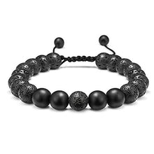 Load image into Gallery viewer, M MOOHAM Lava Rock Bracelet - 8mm Lava Rock Bead Black Matte Agate Stone Anxiety Bracelet, Men Women Stress Relief Yoga Beads Adjustable Aromatherapy Essential Oil Diffuser Healing Bracelets
