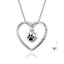 Load image into Gallery viewer, JXJL Heart Cremation Urn Necklace for Pet/Dog/Cat Ashes Keepsake Memorial Jewelry Paw Print Urn Pendant Necklace
