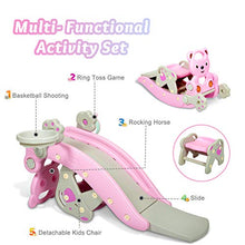 Load image into Gallery viewer, Kinbor Baby 4 in 1 Rocking Horse Slide Set Toddler Climbing and Animal Rocker with Basketball Hoop and Ferrule Indoor and Outdoor for Boys and Girls
