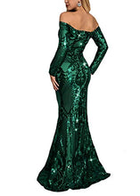 Load image into Gallery viewer, Yissang Women's Off Shoulder Floral Sequined Sparkle Party Evening Cocktail Mermaid Maxi Long Dress Prom Gowns Green Medium

