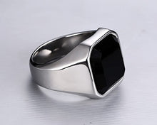 Load image into Gallery viewer, MEALGUET Jewelry Fashion Stainless Steel Signet Ring with Black Agate for Men, Size 10
