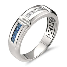Load image into Gallery viewer, La4ve Diamonds 14k White Gold Princess-Cut Diamond &amp; Blue Sapphire Men's Wedding Band Ring (5/8 cttw, I-J, SI2-I1), Size 9.5
