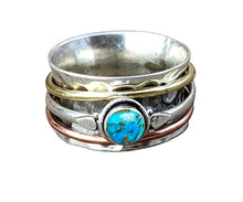 Load image into Gallery viewer, Gemstone Spinner ring for women, Spinning ring, Silver meditation ring, Anxiety ring, Handmade Statement ring, Spinner band Silver ring (blue-copper-turquoise)

