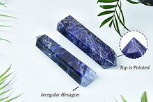 Load image into Gallery viewer, AMOYSTONE 1PC Large Blue Sodalite Wand Healing Crystal Hexagonal Stone Column Natural Irregular Crystal Wand 6 Points Blue Sodalite Tower for Home Decor 1.8-2.2 Lbs
