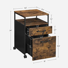 Load image into Gallery viewer, VASAGLE File Cabinet, Mobile Filing Cabinet with Wheels, 2 Drawers, Open Shelf, for A4, Letter Size, Hanging File Folders, Rustic Brown and Black UOFC71X
