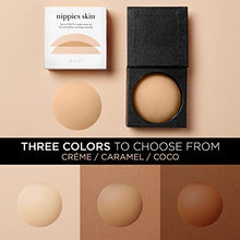 Load image into Gallery viewer, NIPPIES Nipple Cover - Matches Breast Skin Tone - Sticky Adhesive Silicone Nipple Pasties - Reusable Pasty Nipple Covers for Women with Travel Box Crème
