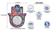 Load image into Gallery viewer, A&amp;S Mezuzot Hamsa Wall Decor Evil Eye Charm Protection Amulet Home/Business Good Luck Charms in English/Hebrew Blessings (Multi Color Jerusalem, English Blessings)
