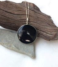 Load image into Gallery viewer, Obsidian pendant, Natural black Obsidian, volcanic lava, sterling silver obsidian pendant, Round Obsidian pendant, Boho, Mexican Obsidian
