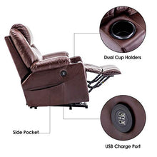 Load image into Gallery viewer, Mcombo Large Power Lift Recliner Chair with Massage and Heat for Elderly Big and Tall People, 3 Positions, 2 Side Pockets and Cup Holders, USB Ports, Faux Leather 7517 (Large, Dark Brown)
