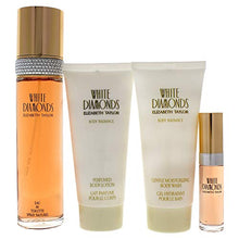 Load image into Gallery viewer, White Diamonds by Elizabeth Taylor for Women - 4 Pc Gift Set 3.3oz EDT Spray, 3.3oz Gentle Moisturizing Body Wash, 3.3oz Perfumed Body Lotion, 10ml EDT Spray
