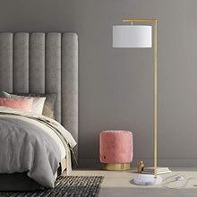 Load image into Gallery viewer, Archiology Floor Lamp - Gold Floor Lamp with Marble Base &amp; White Linen Drum Shade ,Modern Floor Lamps for Living Room,Bedrooms, Study Room and Office (62.2’’)
