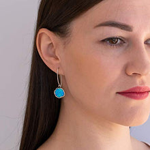 Load image into Gallery viewer, 925 Sterling Silver Blue Opal Dangle Earrings For Women; Vintage Style Blue Opal October Birthstone Jewelry for Women; Dangling Light Blue Stone Earrings
